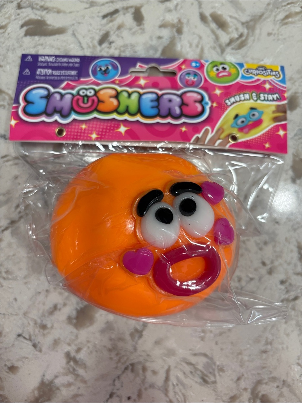 Smushers Orange Heart-Face Squishy Plushie Toy